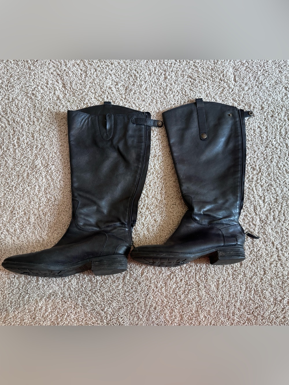 Sam Edelman Classic Black Leather Knee-High Riding Boots - Women's 9.5 full zip